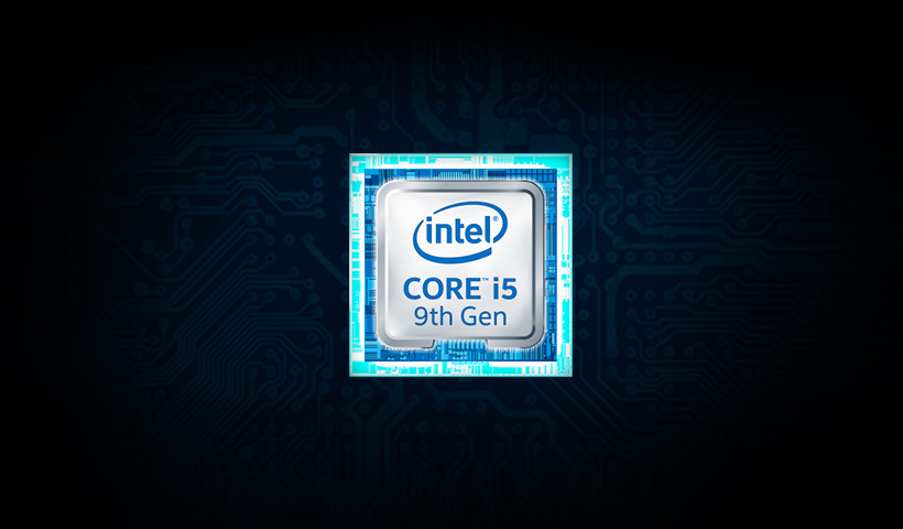 9th Gen Intel Core i5 Processor Icon on Dark Blue Background