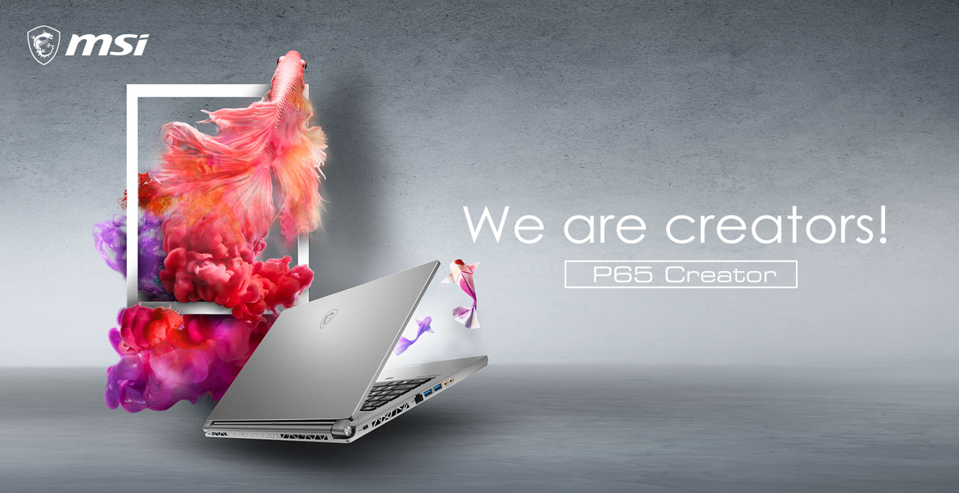 Hero Image: P65 Creator product image. The text on the right says: We are creators! P65 Creator