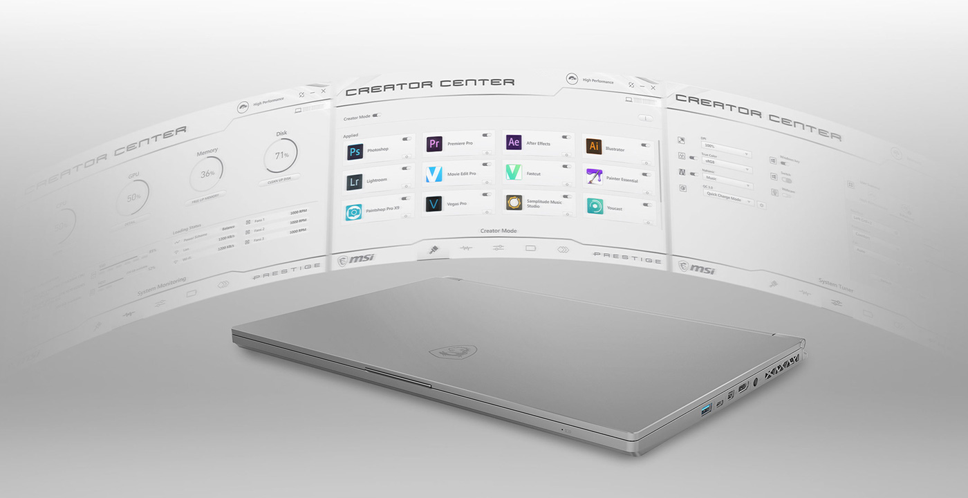Software UI of Creator Center.