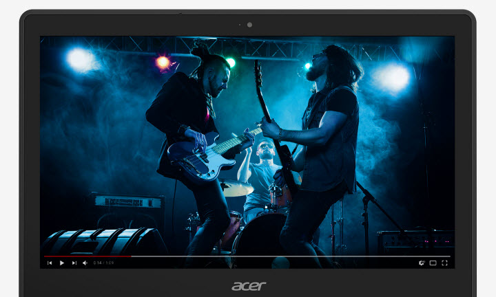 Acer Chromebook R 13 showing a video of a band playing in a concert