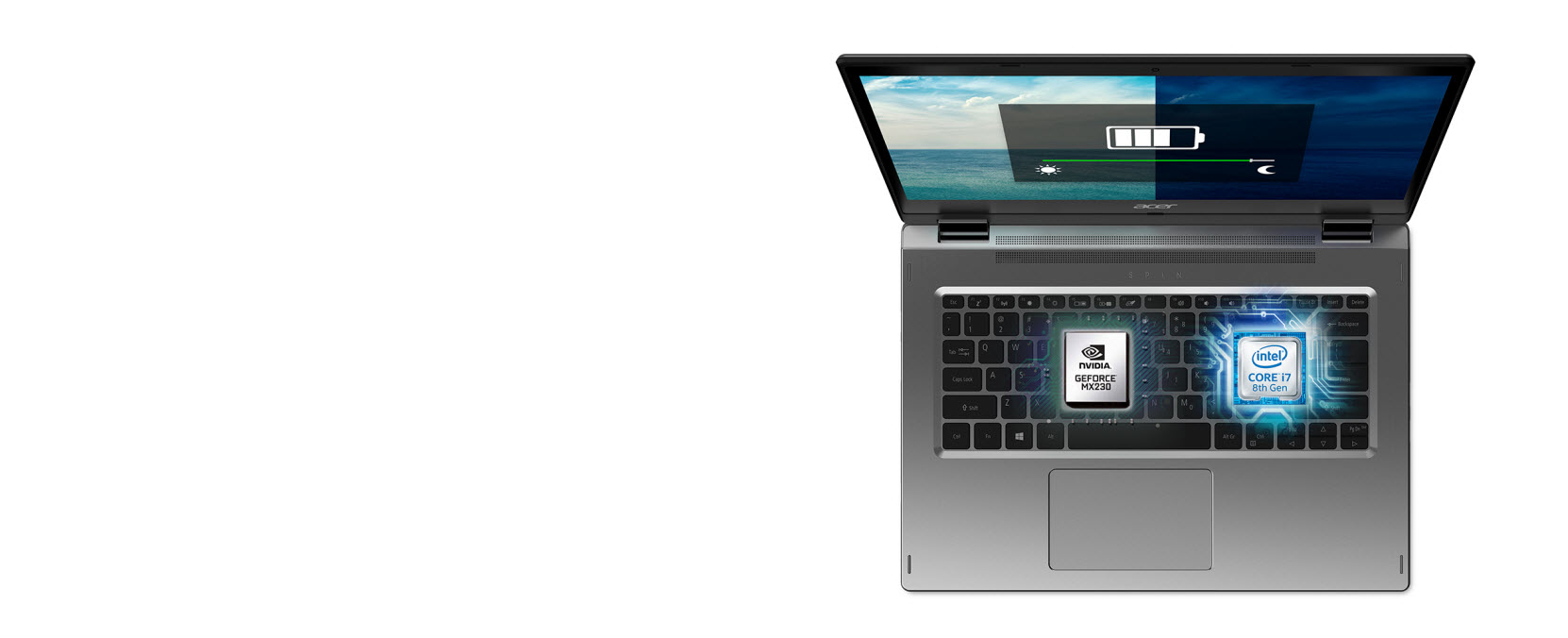 Acer Spin 3 with NVIDIA MX230 graphics and 8th Gen Intel Core i7 processor inside