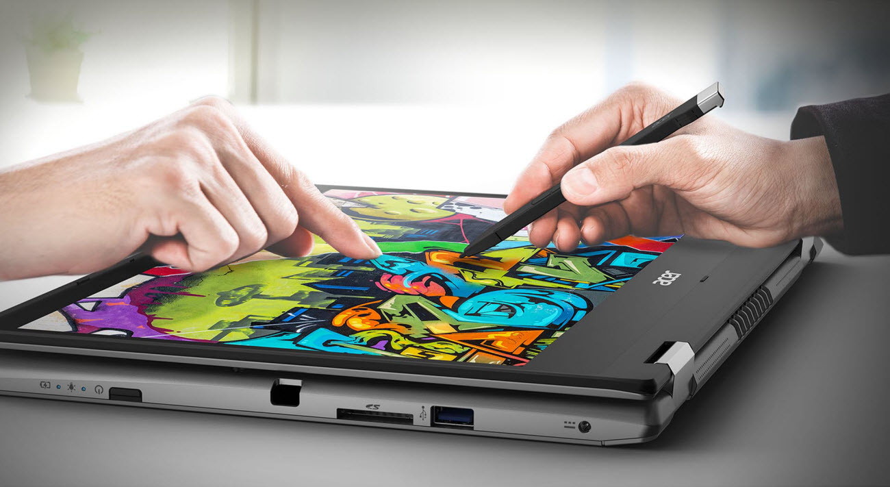 a hand is drawing picture on Acer Spin 3 with a stylus