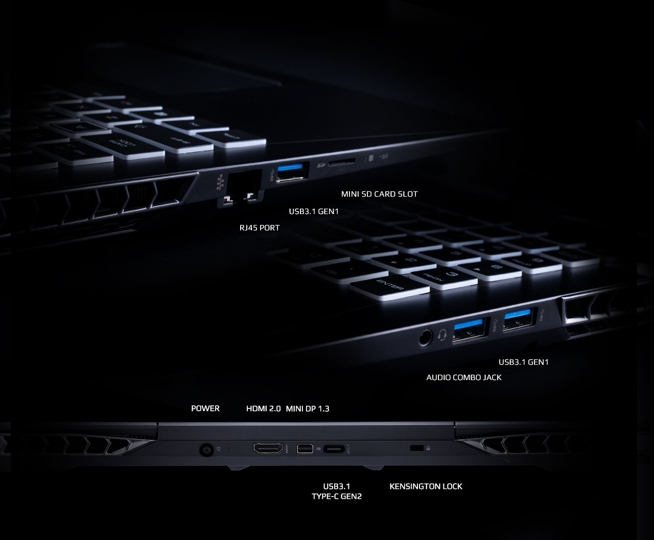 Ports on three sides (left, right and back) of the AORUS 15 Gaming Laptop