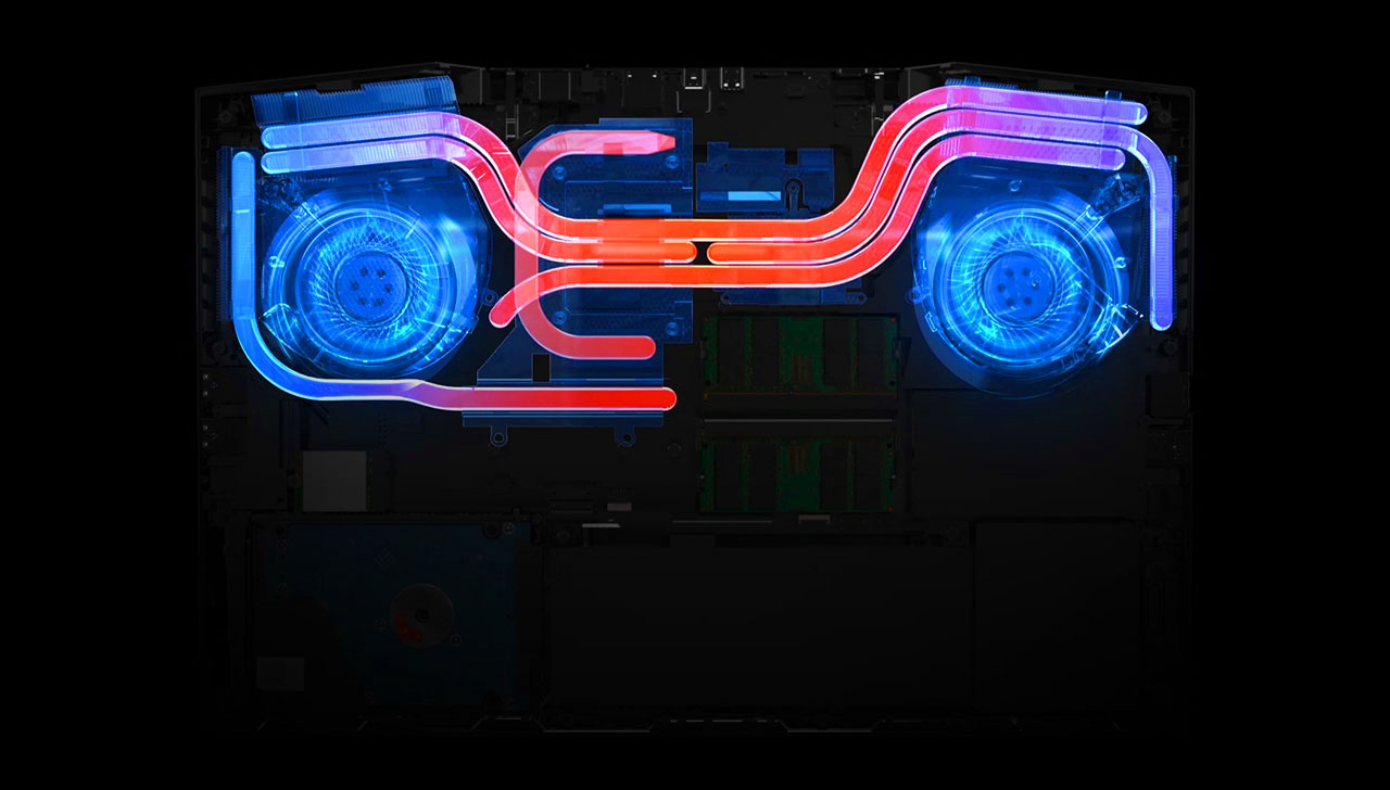 Highlighted cooling system inside the AORUS 15 Gaming Laptop