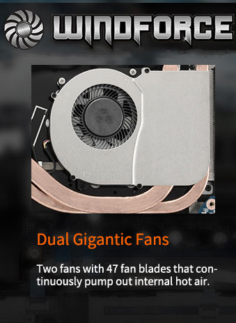 The detail of Cooling System. Dual fans, 4 heatpipes and 3 vents can make your system cool.