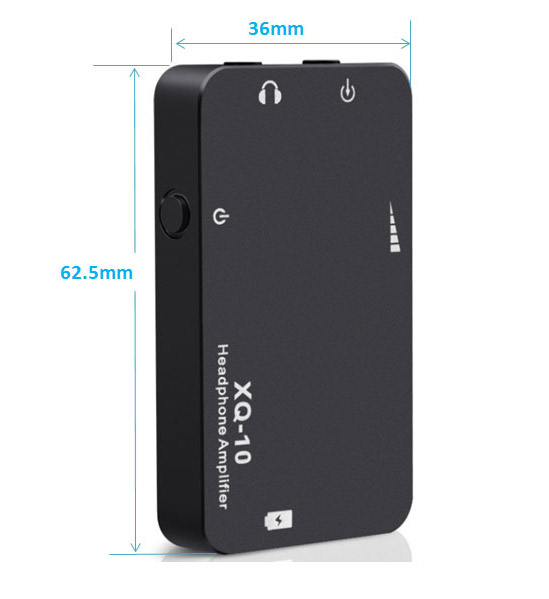 black XQ-10 standing up, angled to the right with text and graphics indicating 36mm width and 62.5mm height