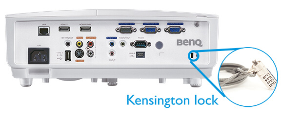 Back of the BenQ Projector with a HotSpot Closeup on the Kensington Lock
