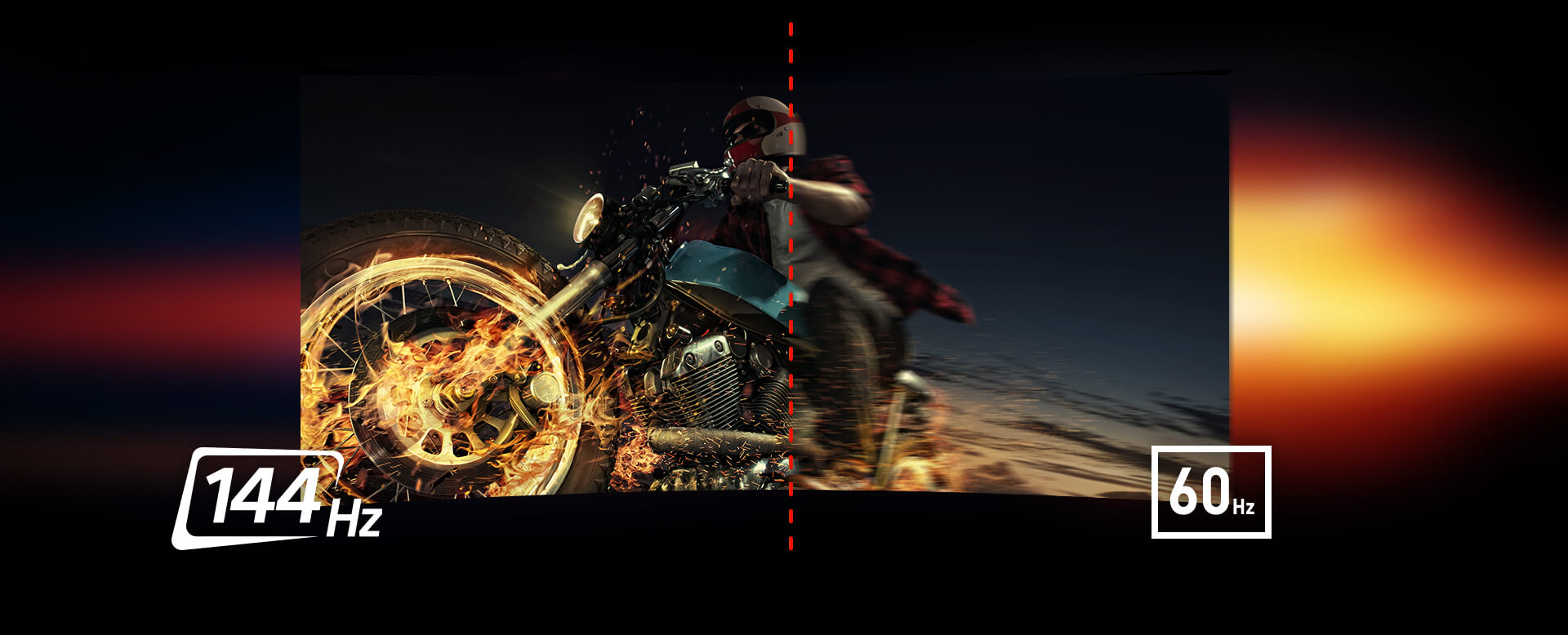 one image splited into two, showing different effect between 144hz and 60hz