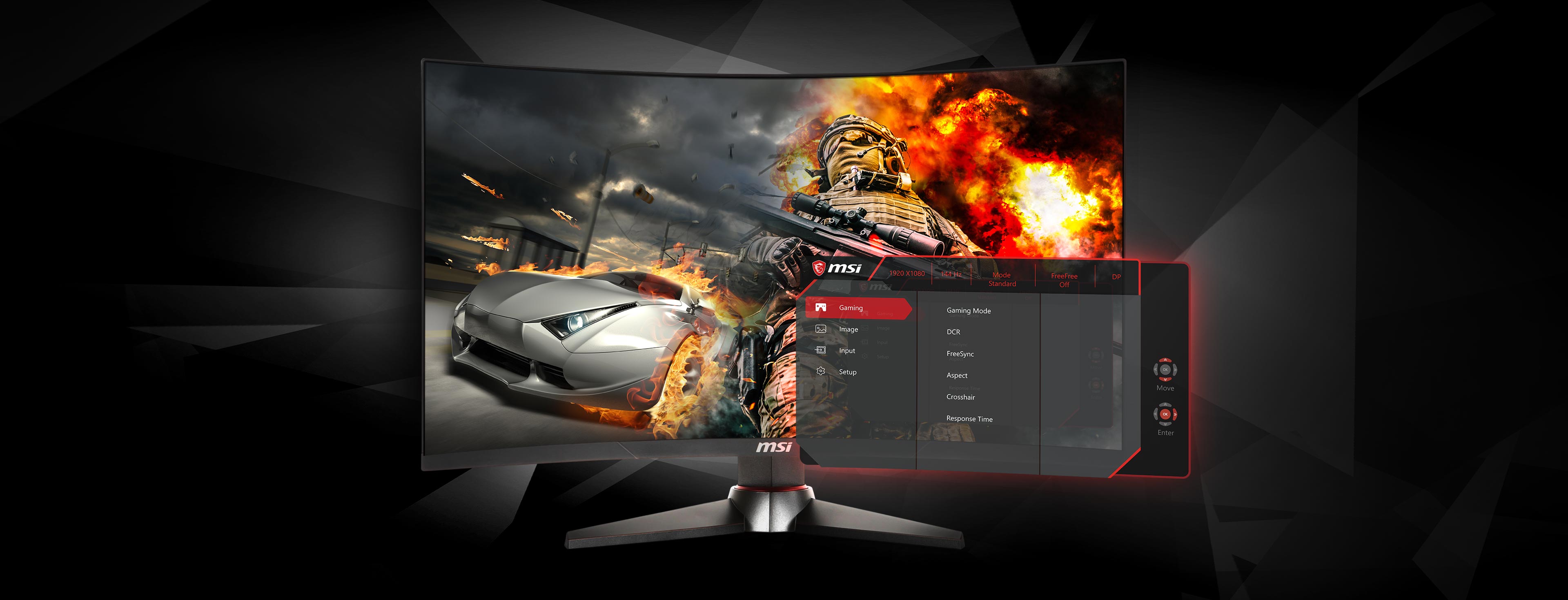 a monitor and a gaming control screenshot