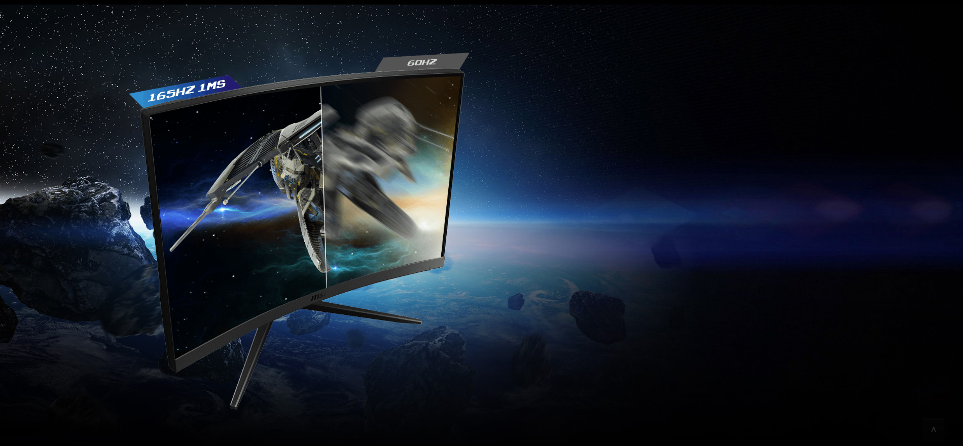 one image splited into two, showing different effect of 165hz and 60hz