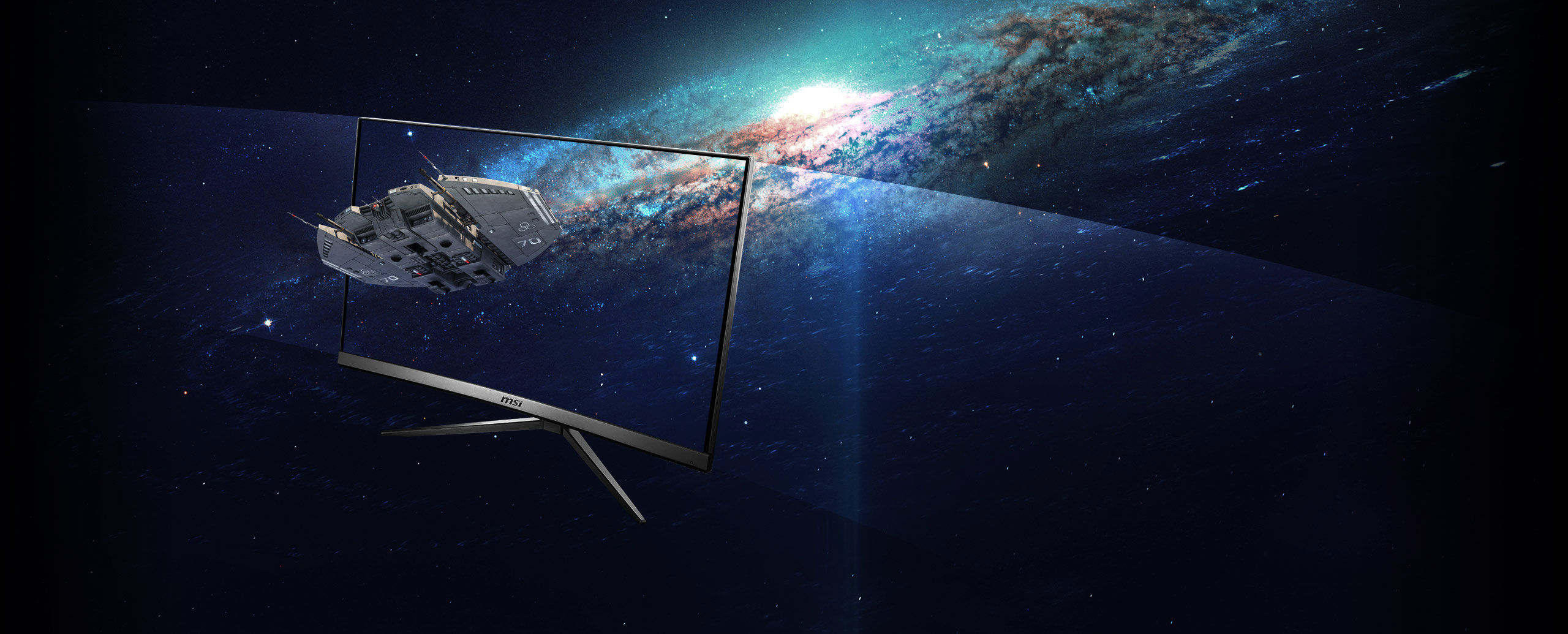 a monitor with a space image as screen showing the effect of 178 degrees of angle