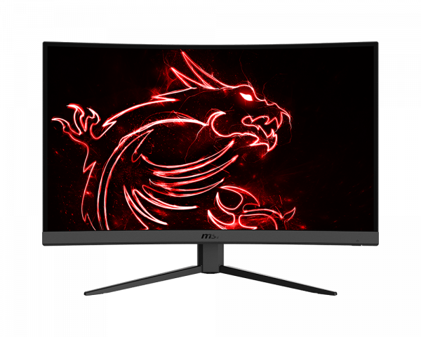 Optix monitor with a red dragon in the center as screen