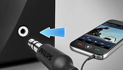 a cellphone connects to Philips BT100B via Audio-in