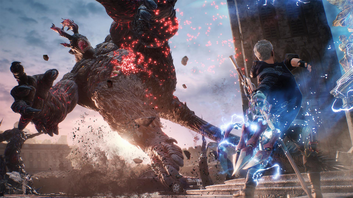 Nero facing off against a giant demon