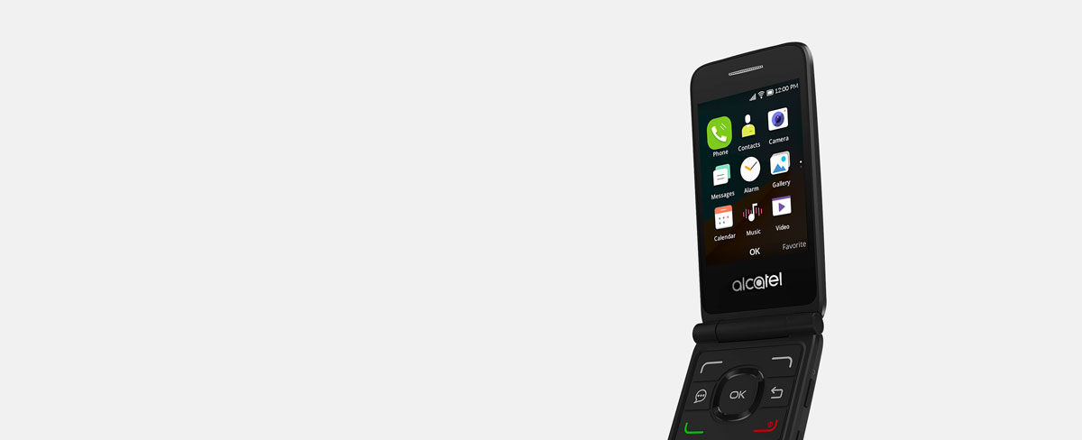 An open Alcatel A405 cell phone facing slightly to the left
