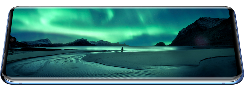 AMOLED Display Shows Aurora Landscape Wallpaper
