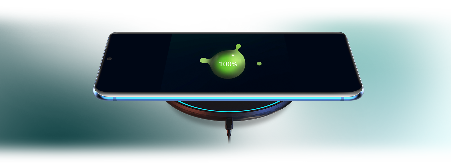 ZTE Axon 10 Pro Supports Wireless Charge. 100% Charge Icon on Its Screen.