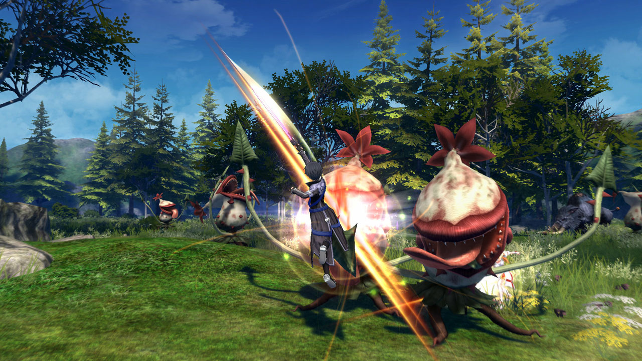 Kirito Slashing Up at One of Many Floral Mutant Enemies