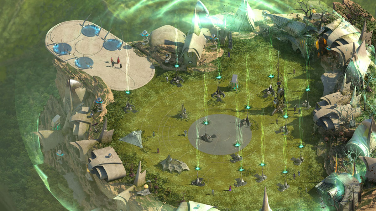 isometric view of a an alien-infused plain