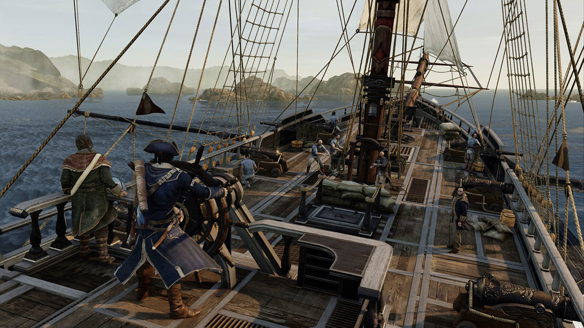 Haytham kenway commanding and steering a ship