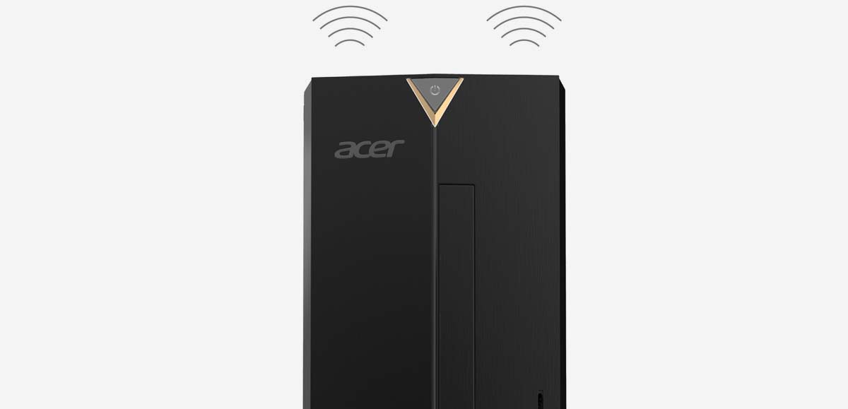 Acer Aspire TC Desktop PC Facing Forward with Wireless Icons Above the Product