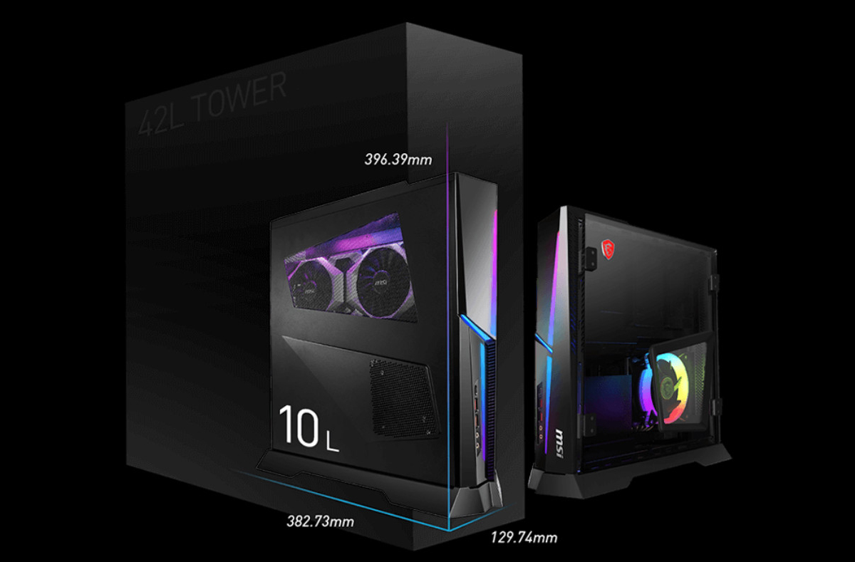 MSI Trident X Desktop PC Dimensions compared to a traditional desktop PC tower