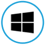 black Windows icon in a blue circle