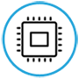 black processor icon in a blue circle