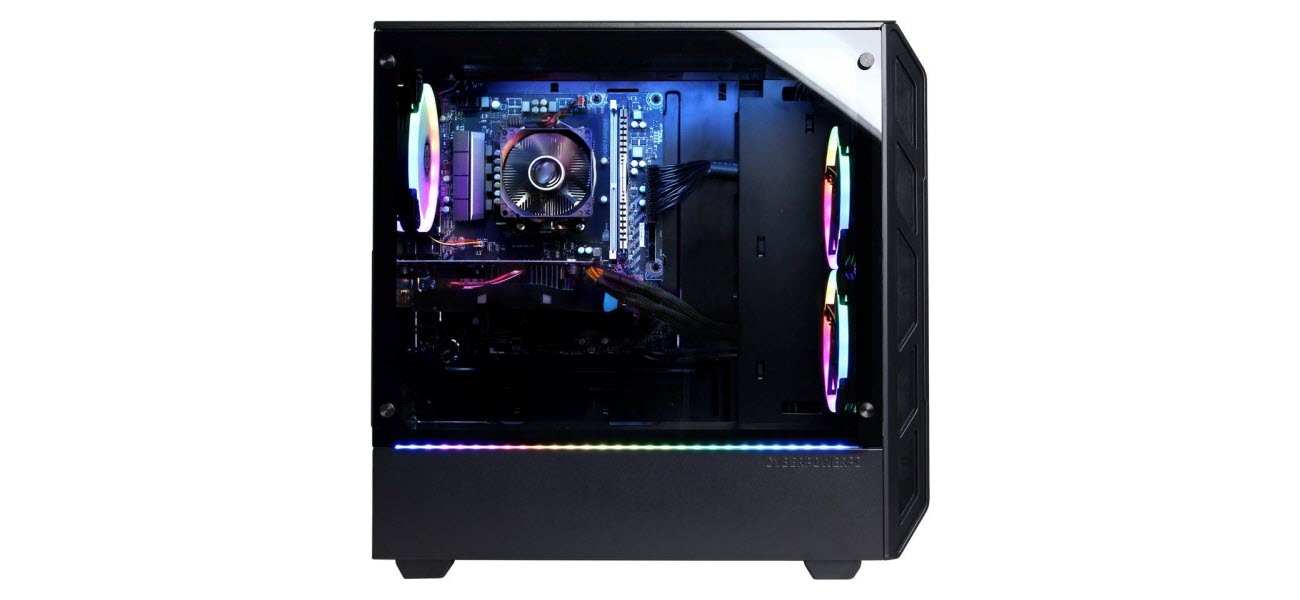 Gamer Force ET9919 Gaming Desktop transparent side window showing internal components