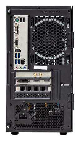 The rear panel of SkyTech Blaze II gaming desktop PC shows I/O panel, expansion panels, and power supply vents