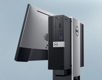 A small form factor desktop is installed inside an all-in-one stand