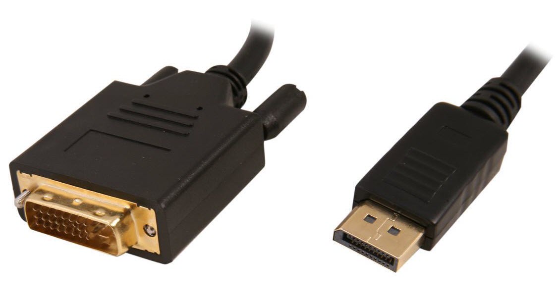 male and female ends of the DisplayPort to DVI Cable