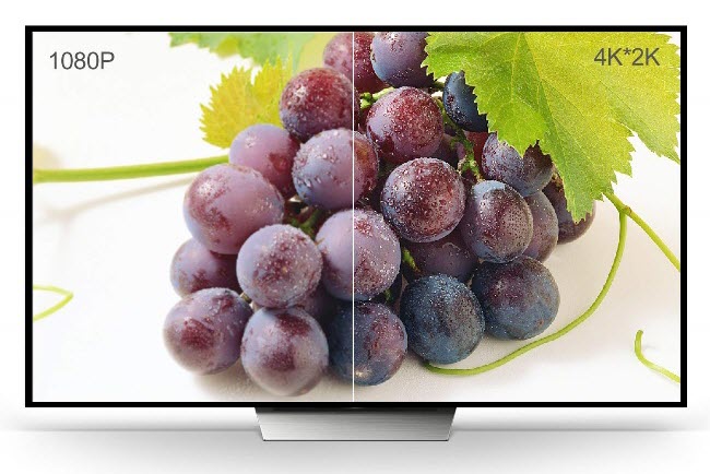 a large display showing the difference between 1080p and 4K resolution