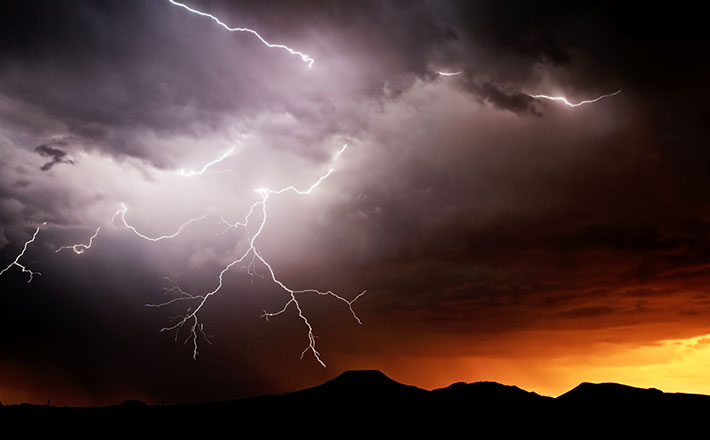 Evening sky with lightning