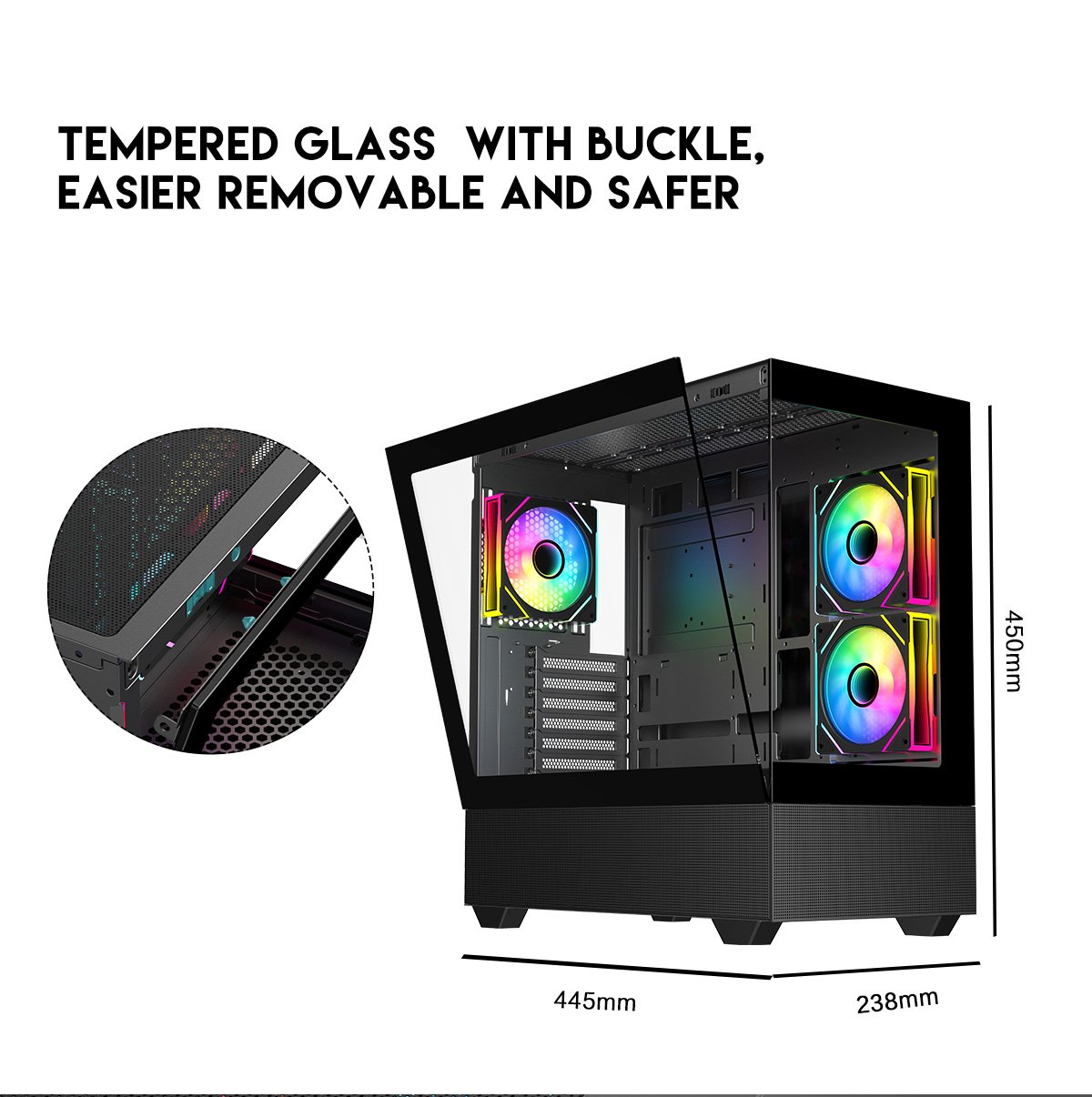 DIYPC ARGB-N5-BK Black Steel / Tempered Glass ATX Tower Cases 