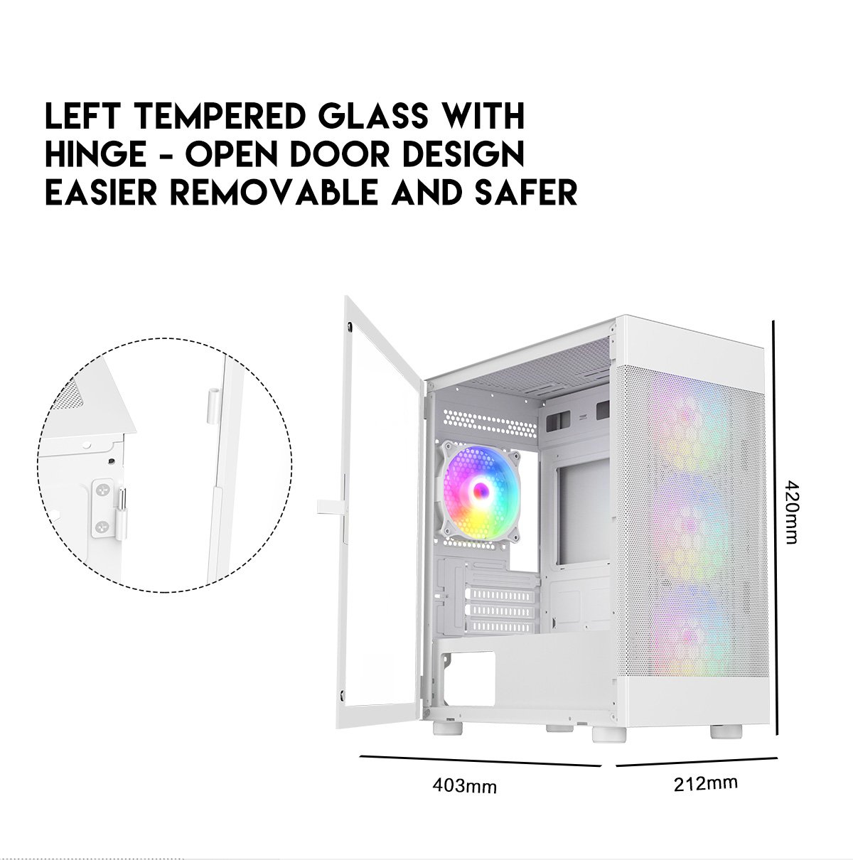 DIYPC ARGB-G5-W White Gaming Computer Case