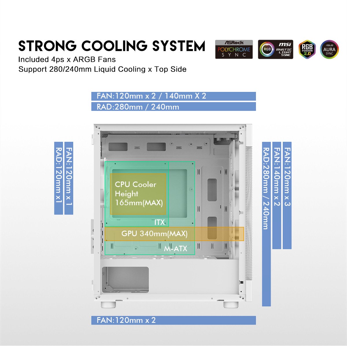 DIYPC ARGB-G5-W White Gaming Computer Case