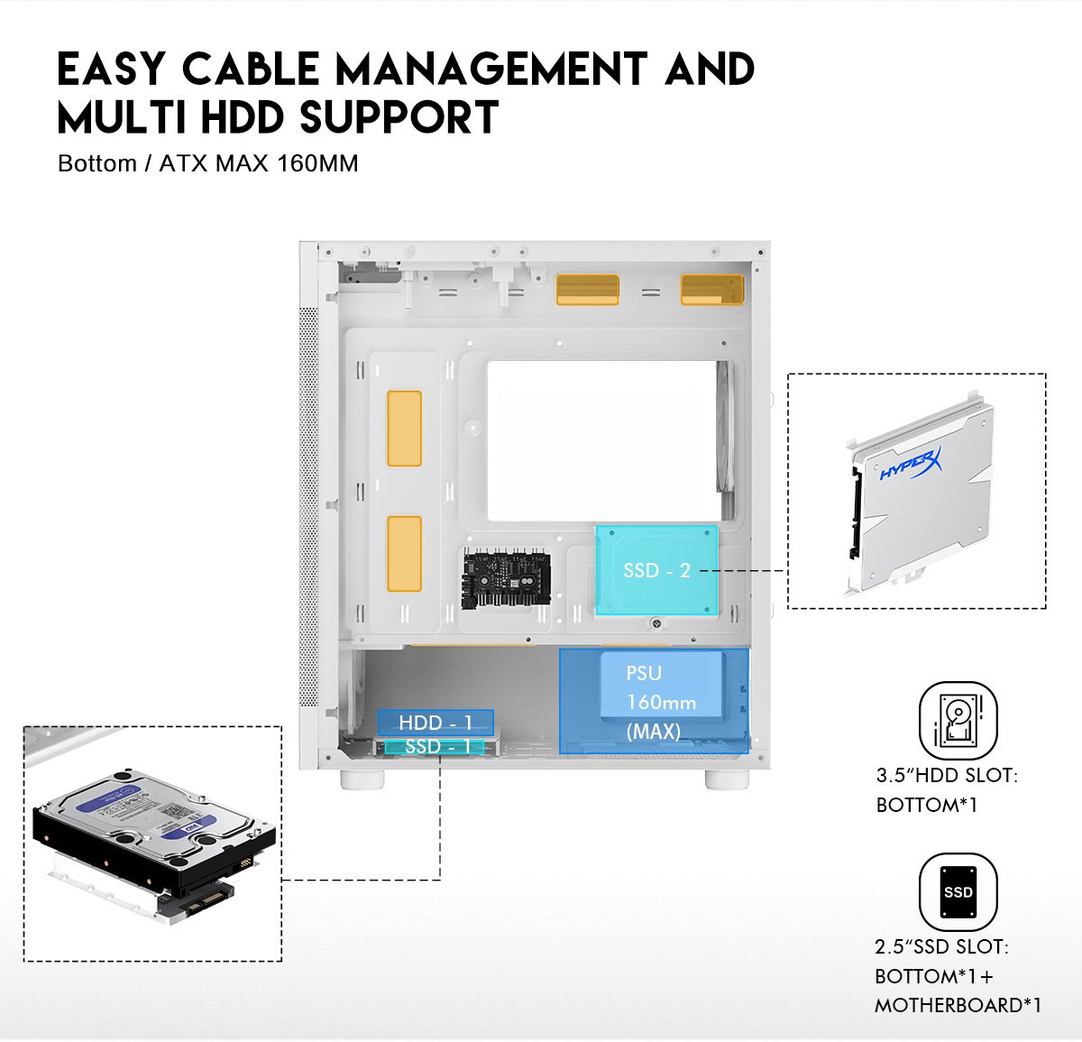 DIYPC ARGB-G5-W White Gaming Computer Case