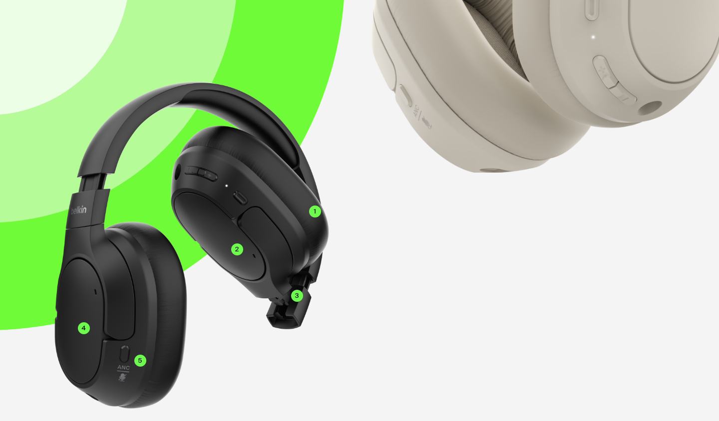 Belkin SoundForm Isolate Wireless Active Noise Cancelling Closed-Back Over-Ear Headphones