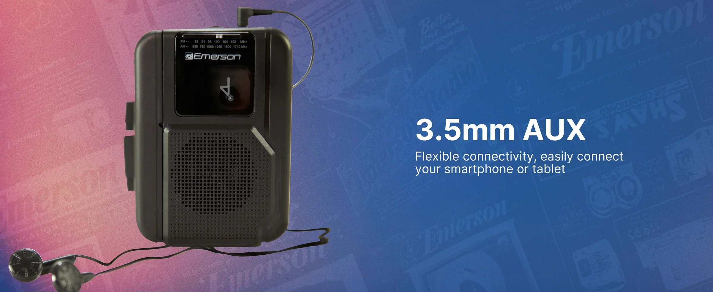 Emerson EPC-1001 Portable Cassette Player with AM/FM Radio & Bluetooth® Out