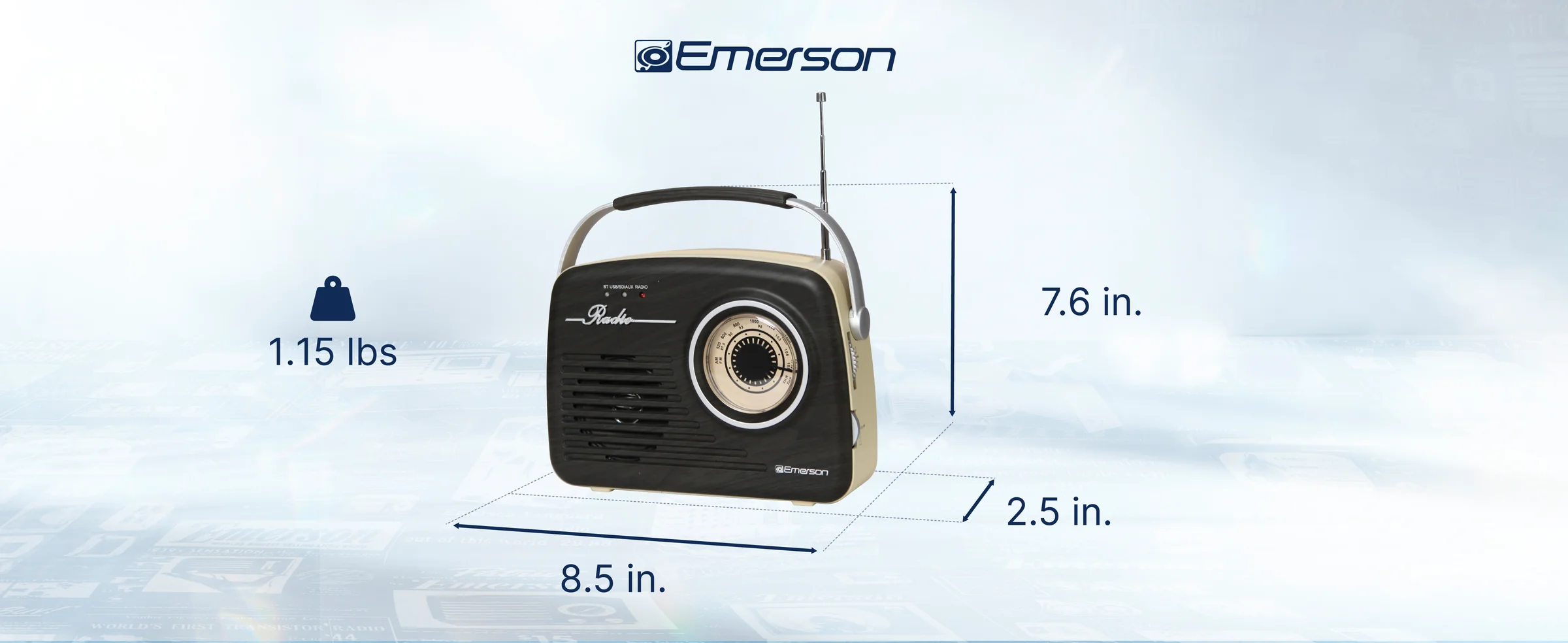 Emerson EAS-3002 Portable Retro Radio with Built-in Rechargable Battery