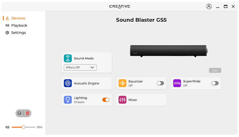 Creative SoundBlaster GS5 Versatile RGB Gaming Soundbar with SuperWide Technology