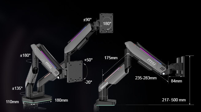 MSI MPG MT201DR V2 Premium RGB Dual Monitor Stand Arms