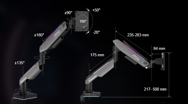 MSI MPG MT201R V2 Premium RGB Single Monitor Stand Arm