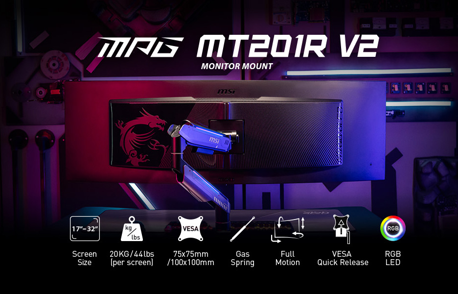 MSI MPG MT201R V2 Premium RGB Single Monitor Stand Arm