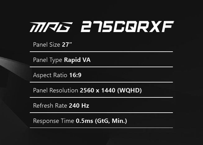 MSI MPG 275CQRXF Computer Monitor