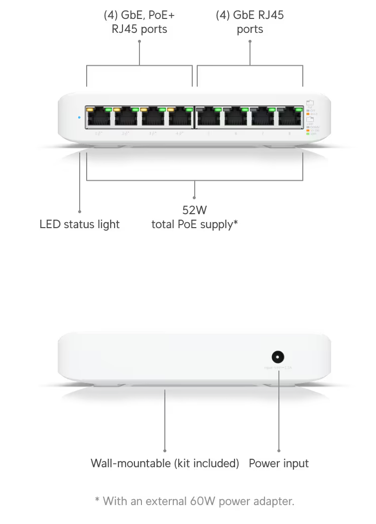 Ubiquiti Networks Lite 8 POE (52W) (USW-Lite-8-POE (52W)) Switch