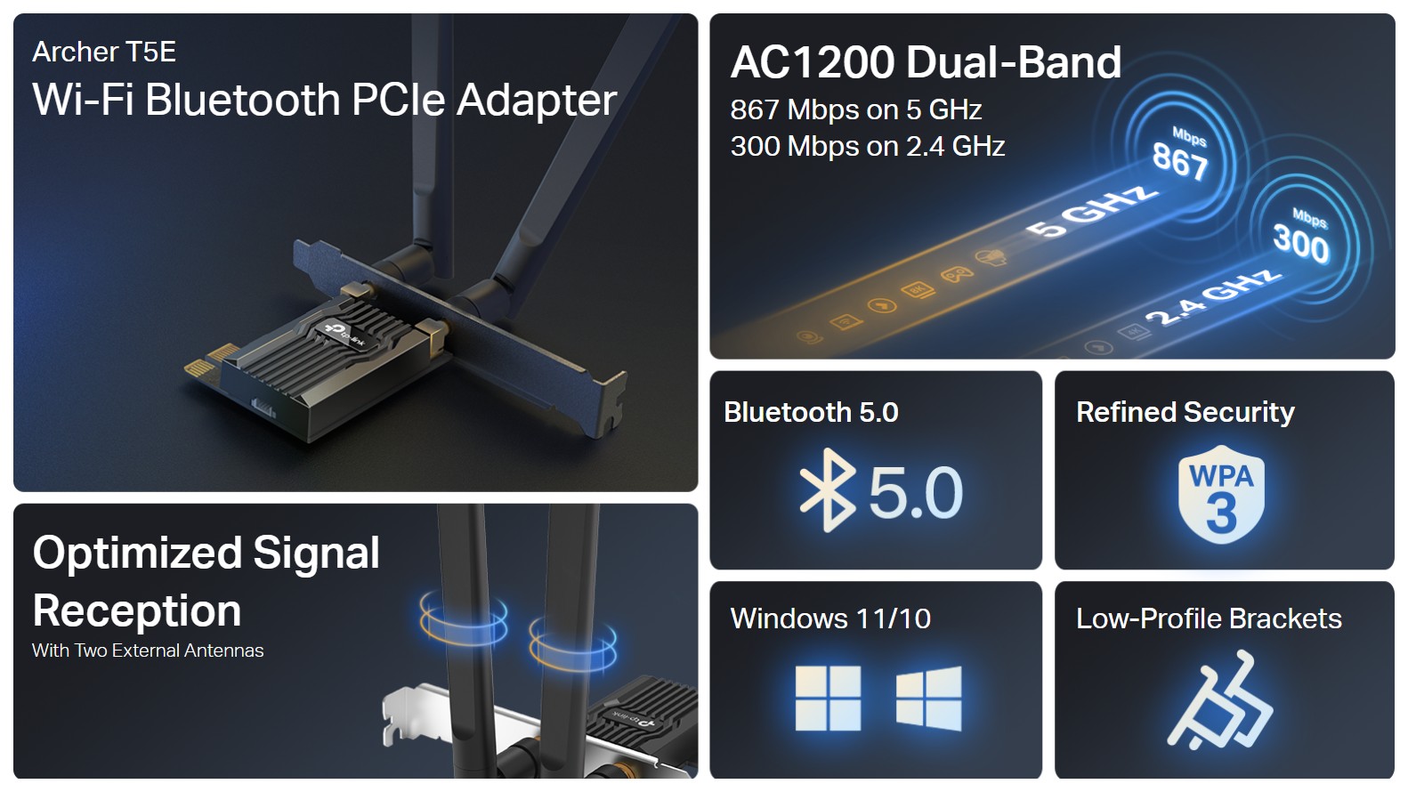 TP-Link Archer T5E AC1200 PCIe WiFi Card for PC