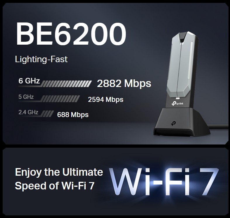 TP-Link BE6200 Tri-Band Wi-Fi 7 Wireless USB 3.0 Adapter Archer TBE401UH
