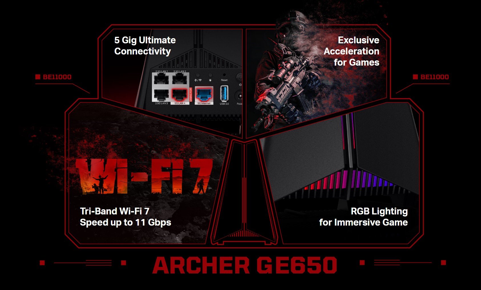 TP-Link WiFi 7 Archer GE650 BE11000 Tri-Band Gaming Router